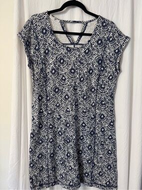 T by Talbots Size Large French Terry Dress Navy and White Floral & GeoPatterned